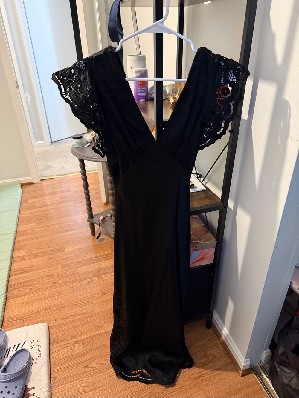 Black V-Neck Lace Sleeve Maxi Dress